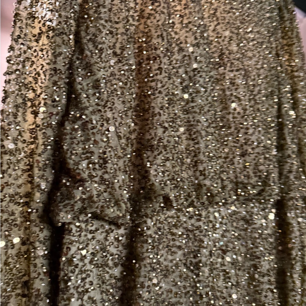 Mac Duggal Sparkling Long Sleeve Olive Green Gown Dress - Picture 6 of 16